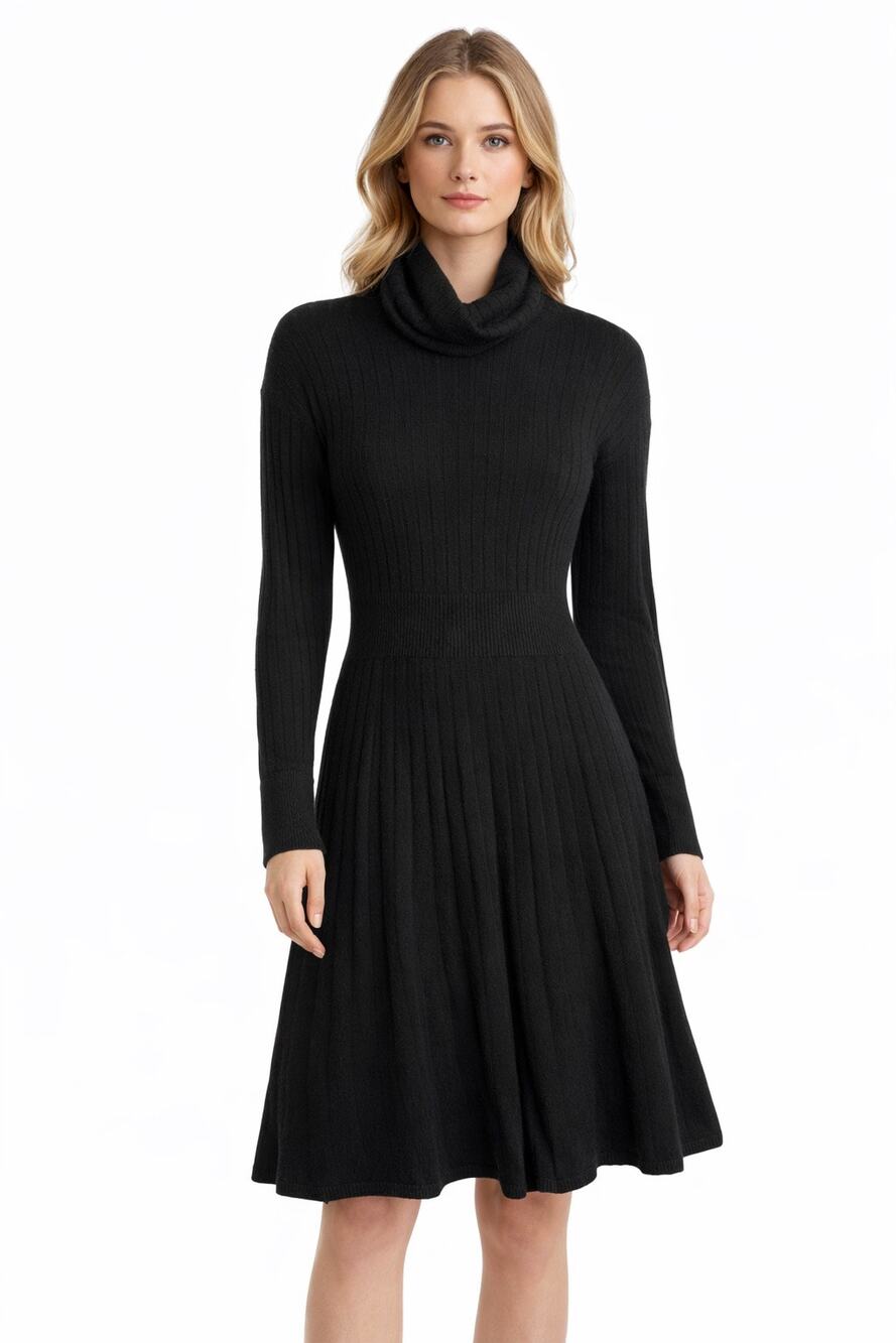 Y2K Agnona Black Cashmere Sweater Dress IT 44 Italy Ribbed Knit Luxury Small